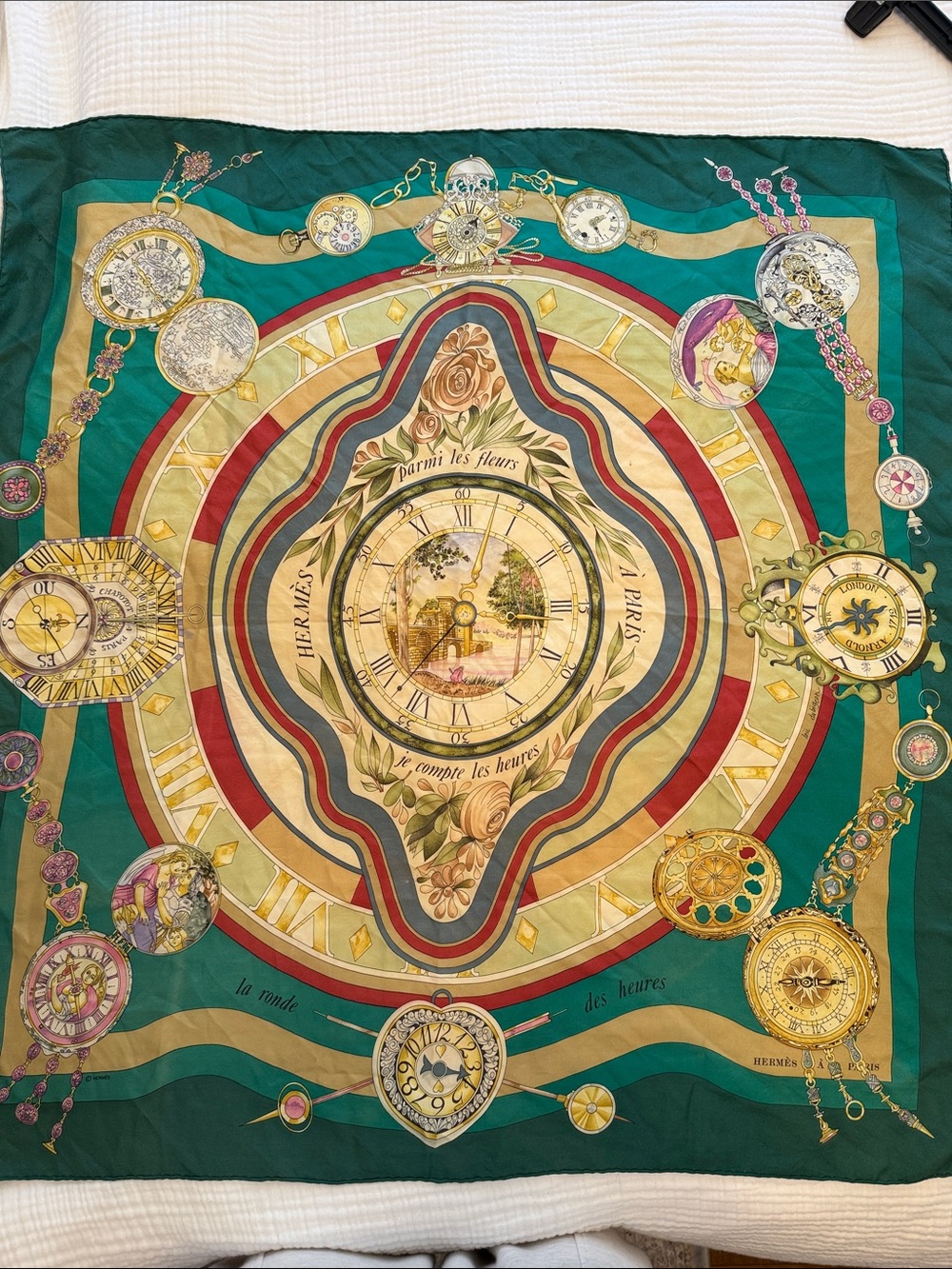 Hermes silk scarf “Parmi les Fleurs Je Compte Les Heures"